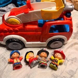 Fisher-Price Red and White Fire Truck with Yellow Ladder and Four Rescue Figures